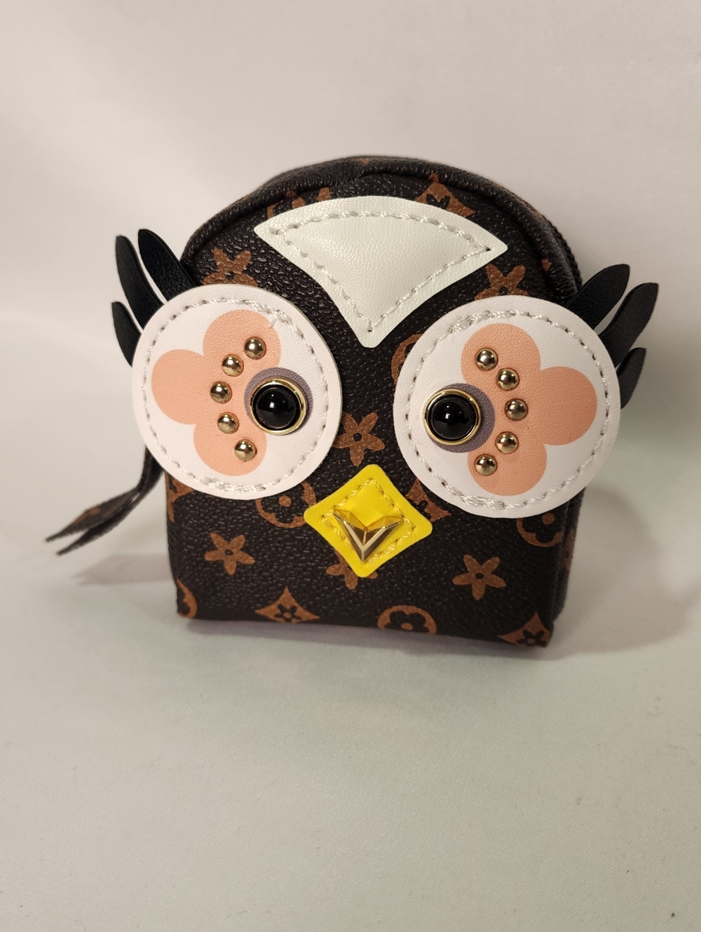 Fashion Mini Owl Backpack Charm Coin Pouch in Brown with Pink White Yellow